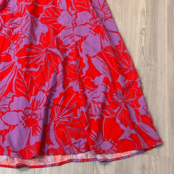 Gap Linen-Blend Midi Dress in Purple Lilac and Red Coral Floral - Picture 6 of 11